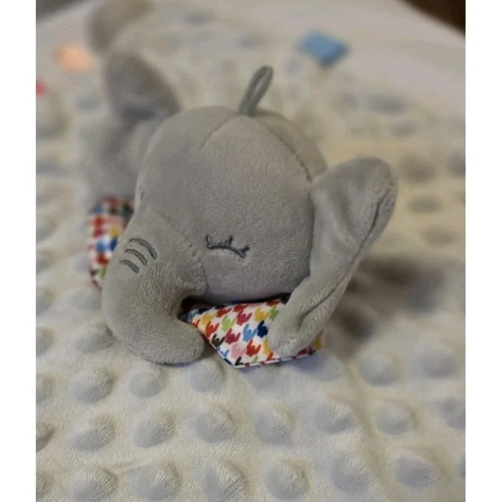 JellyBean Elephant Gray Lovey Security Blanket Minky Crinkle Teether ribbon loop